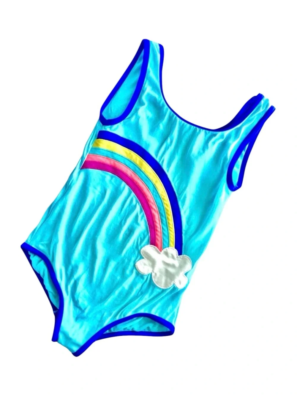 Mini Boden Girls Swimsuit 🌈 Aqua Rainbow Appliqué One‑Piece Size 7–8Y 128 cm